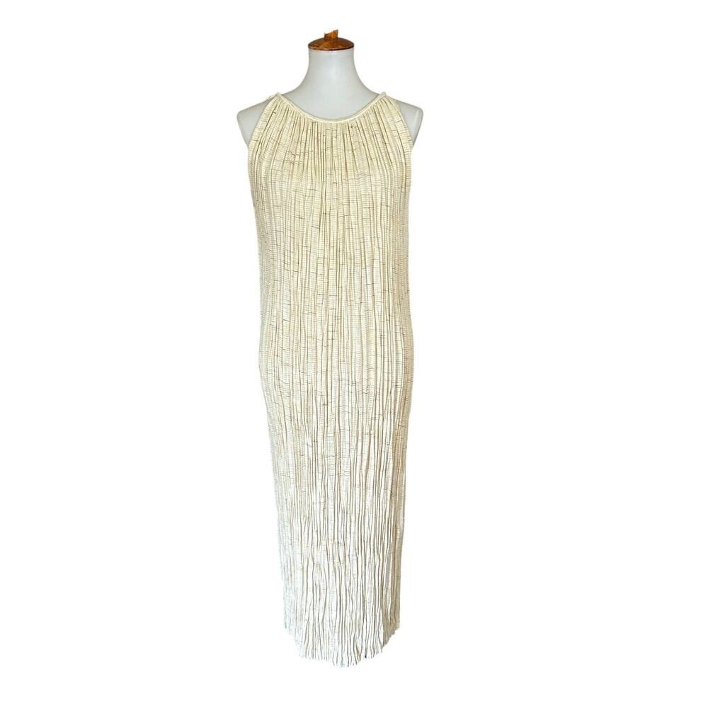 Vintage 1800s Style Pleated Chemise Maxi Dress Flax Texture OS